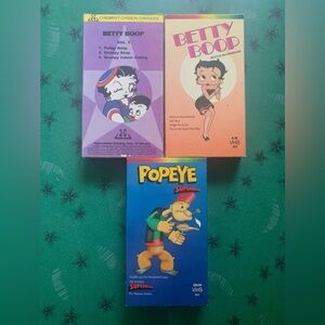 Lot of 3 Vintage VHS tapes 2 Betty Boop Classics 1 Popeye and Superman Combo